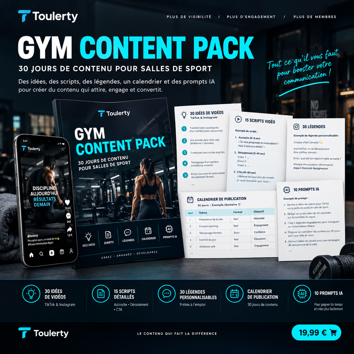 Toulerty Gym Content Pack — 30 jours de contenu pour salles de sport